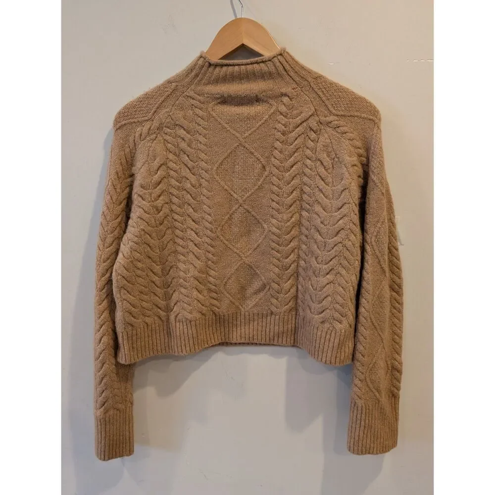 J CREW Tan Camel Rollneck Cable Knit Sweater XXS Preppy Classic